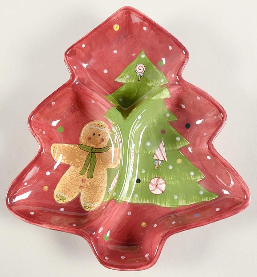 Christmas Treat 3 Part Large Tree Shaped Dish by Laurie Gates-1