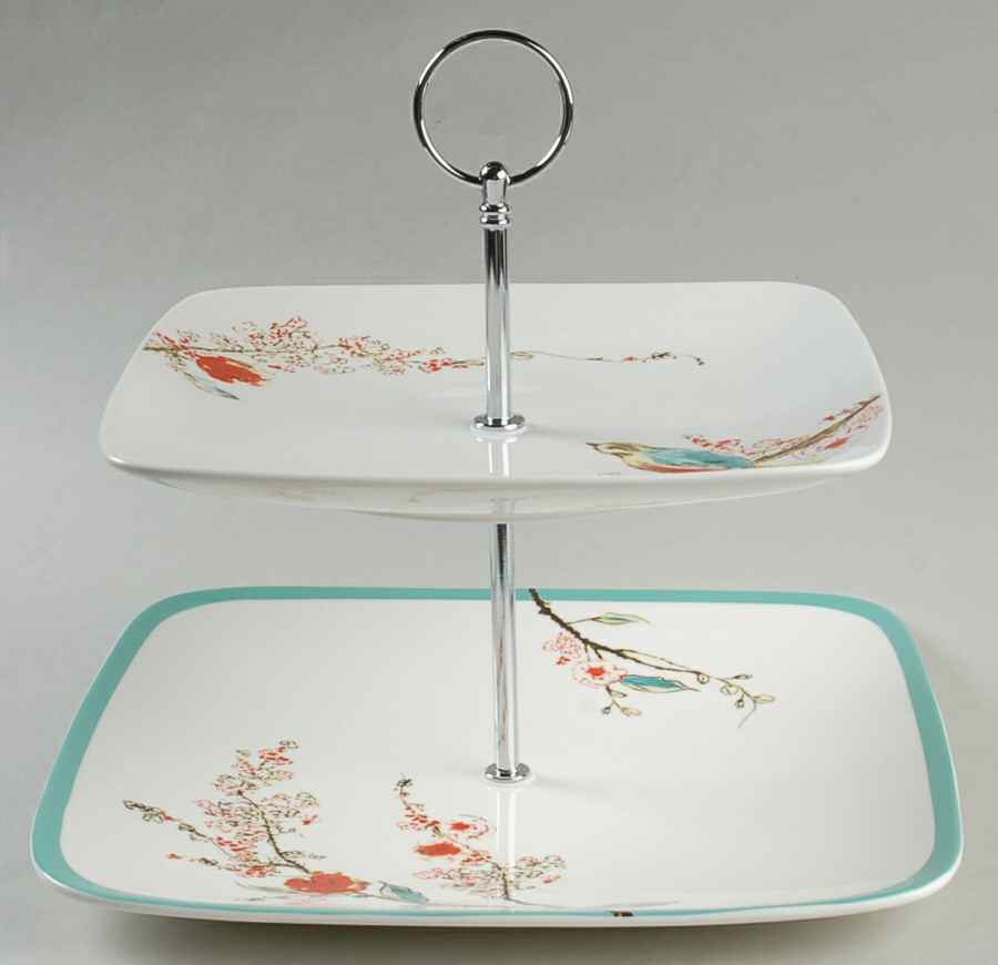 Chirp 2 Tiered Serving Tray (Square Dinner&Salad Plate) by Lenox-1