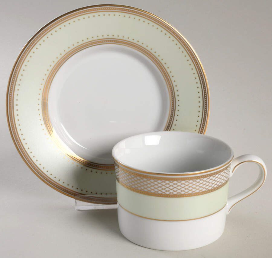 Silk Ribbon Celadon Flat Cup & Saucer Set by Ralph Lauren China-1