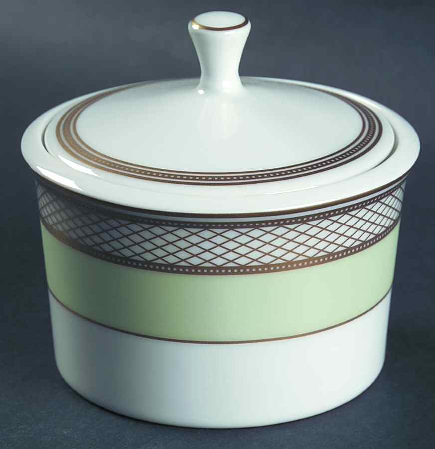 Silk Ribbon Celadon Sugar Bowl & Lid by Ralph Lauren China-1