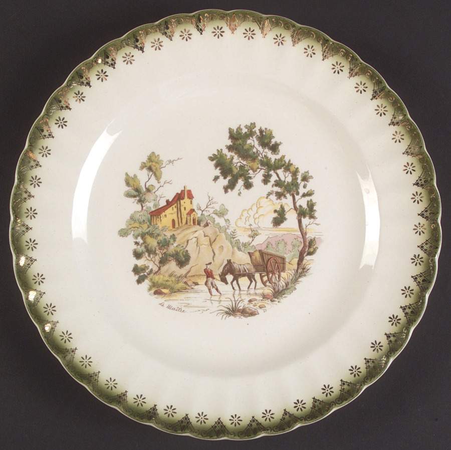 Chateau France Mandarin Green (Fil KS220) Dinner Plate by Limoges-American-1