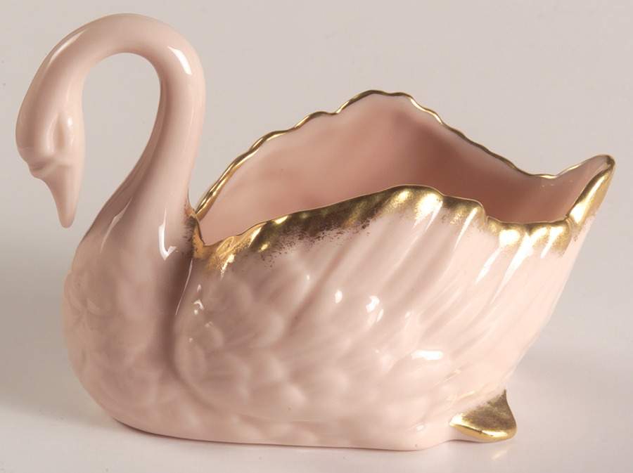 Swan Col Pink (Gold Trim, Closetail, Grn Stamp) Open Sugar Bowl by Lenox-1