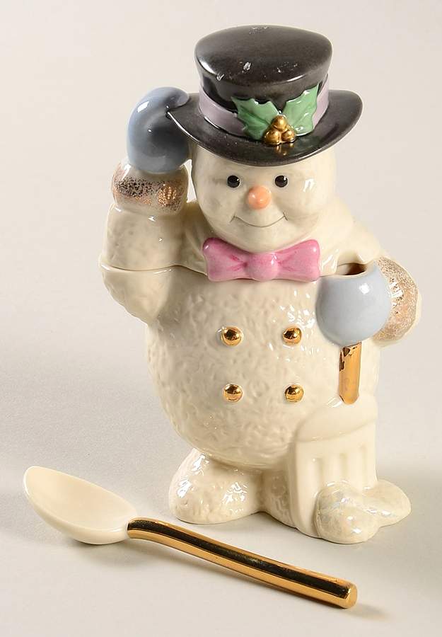 Snowman Christmas Collection Figural  Sugar Bowl & Lid w/Spoon by Lenox-1