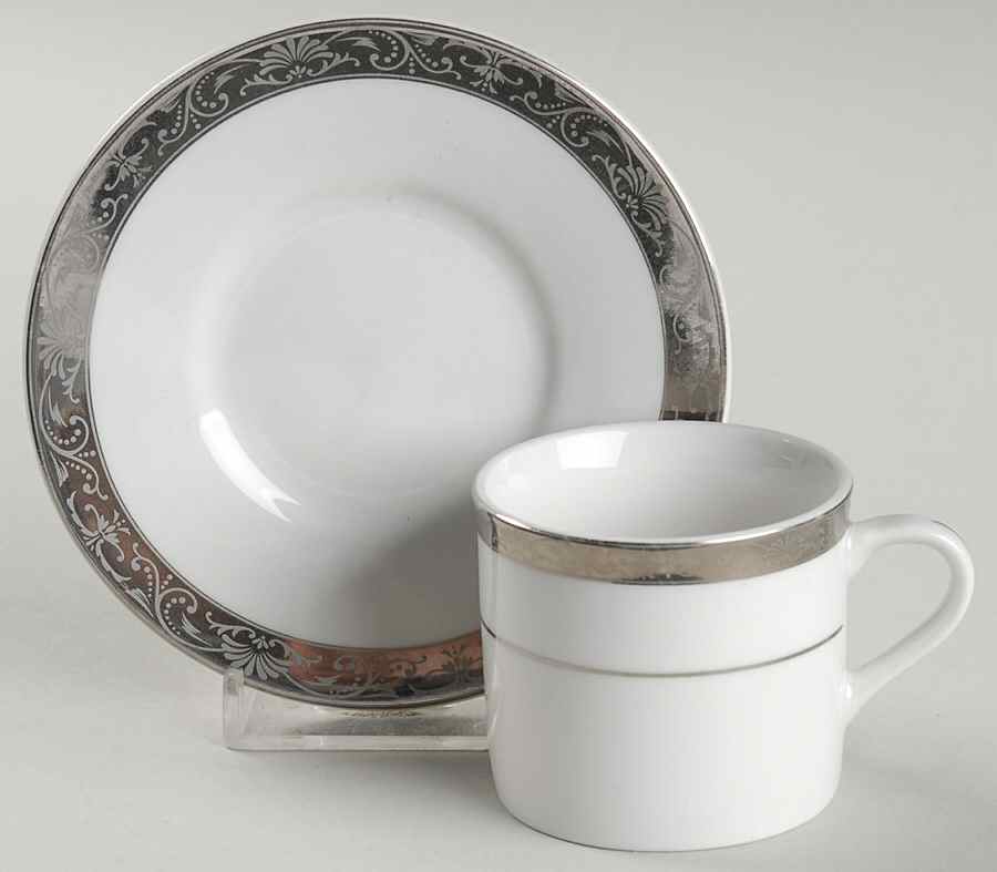 Oralia Platinum Espresso Cup and Saucer Set by Lynn's China-1