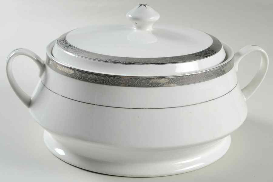 Oralia Platinum Round Covered Vegetable by Lynn's China-1