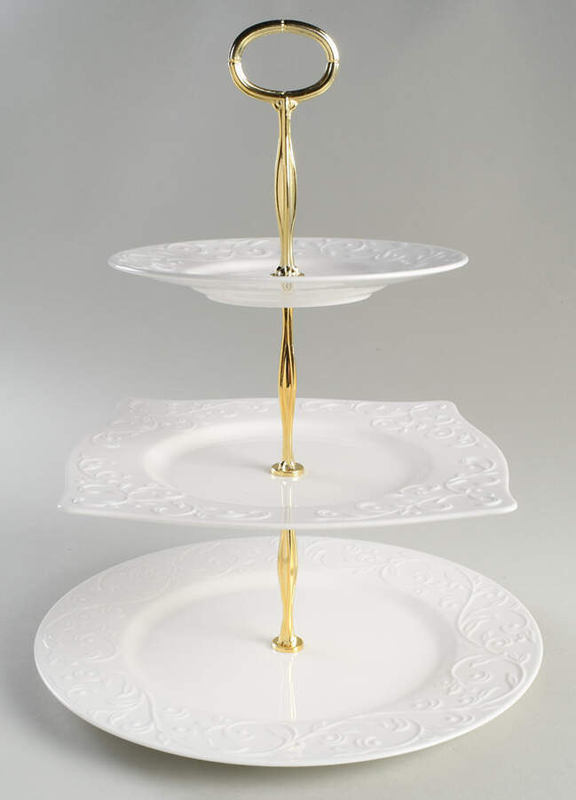 Opal Innocence Carved 13 7/8"-14 1/4" 3-Tiered Serving Tray(DP,SP,BB) HC by Lenox-1