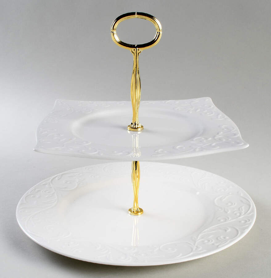 Opal Innocence Carved 6 5/8"-10"  2 Tiered Serving Tray (Dp, Sp) HC by Lenox-1