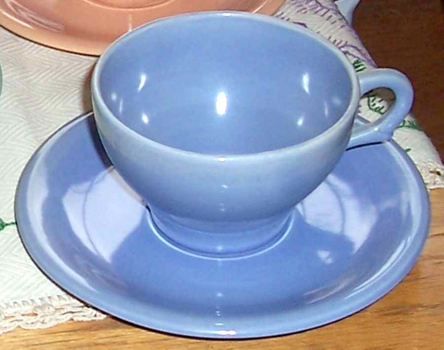 Mariposa Blue (Powder) Flat Cup & Saucer Set by Laurel (USA)-1