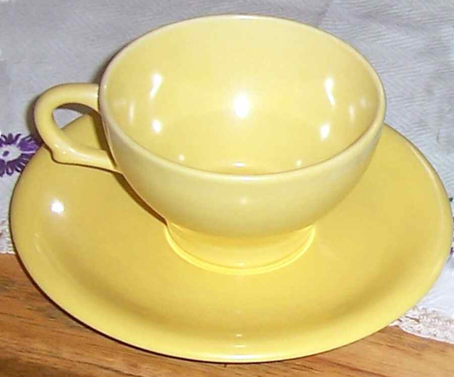 Mariposa Yellow Flat Cup & Saucer Set by Laurel (USA)-1