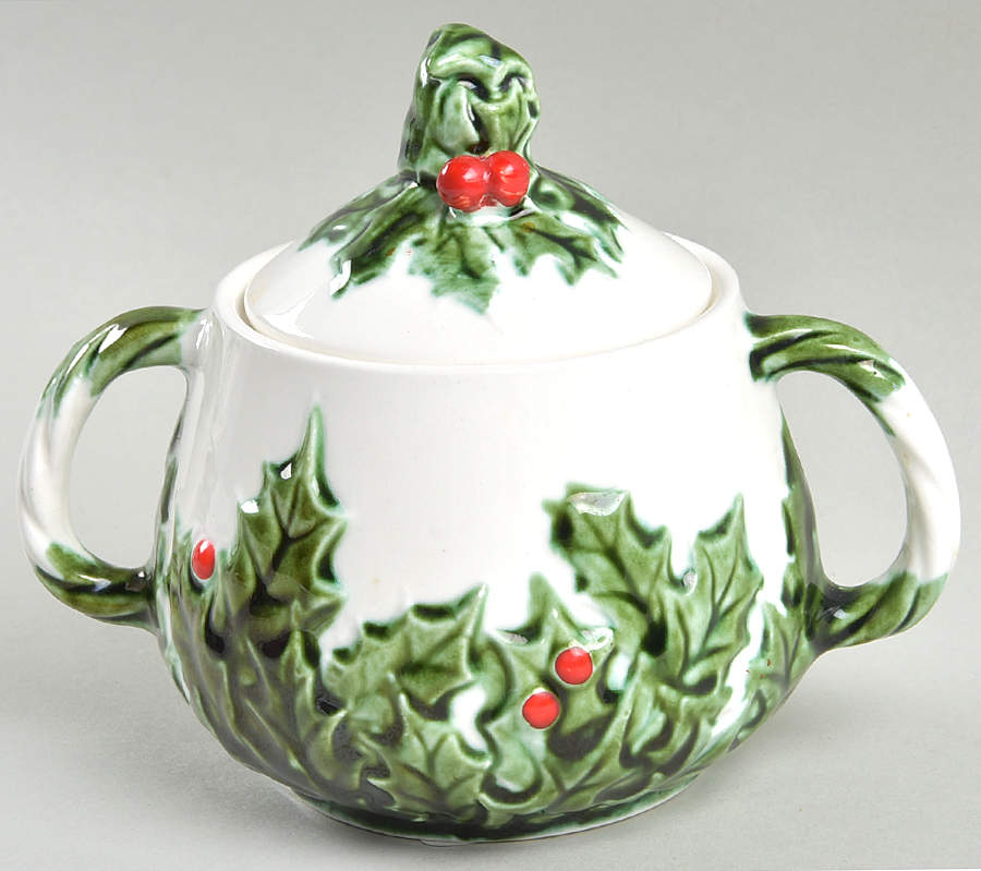 White Christmas Sugar Bowl & Lid by Lefton-1