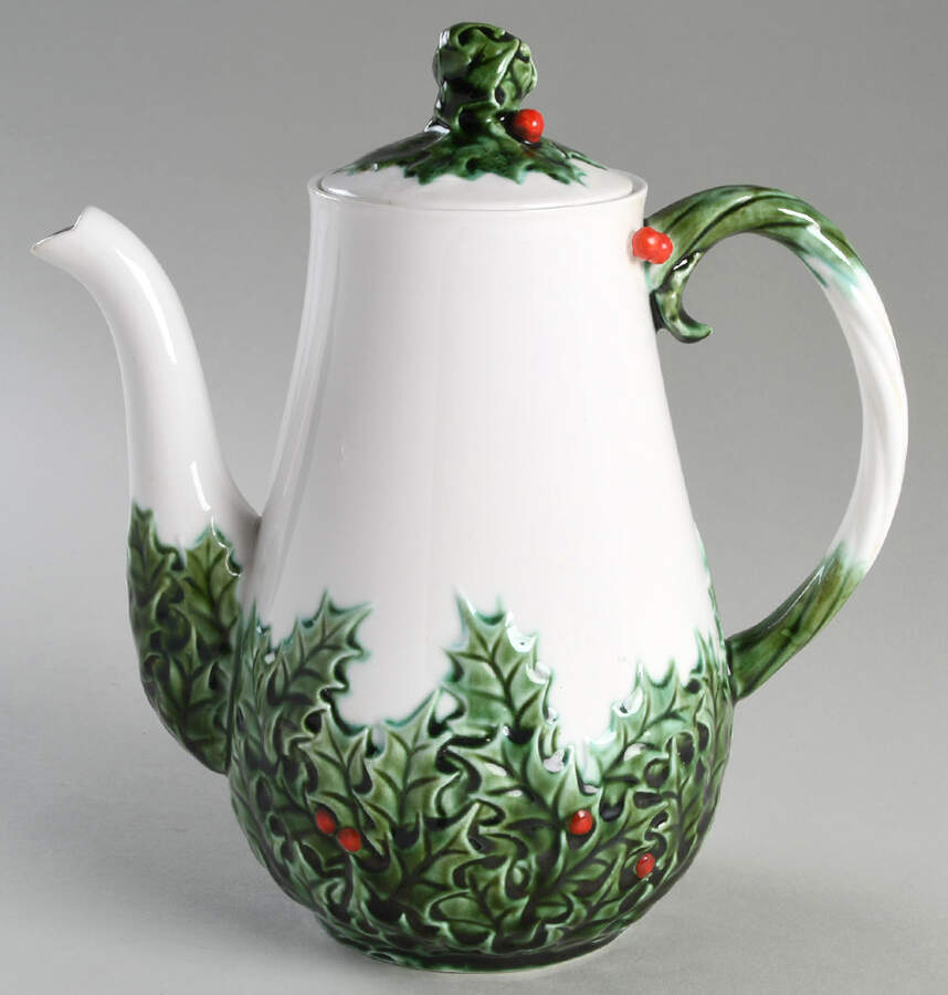 White Christmas Coffee Pot & Lid by Lefton-1
