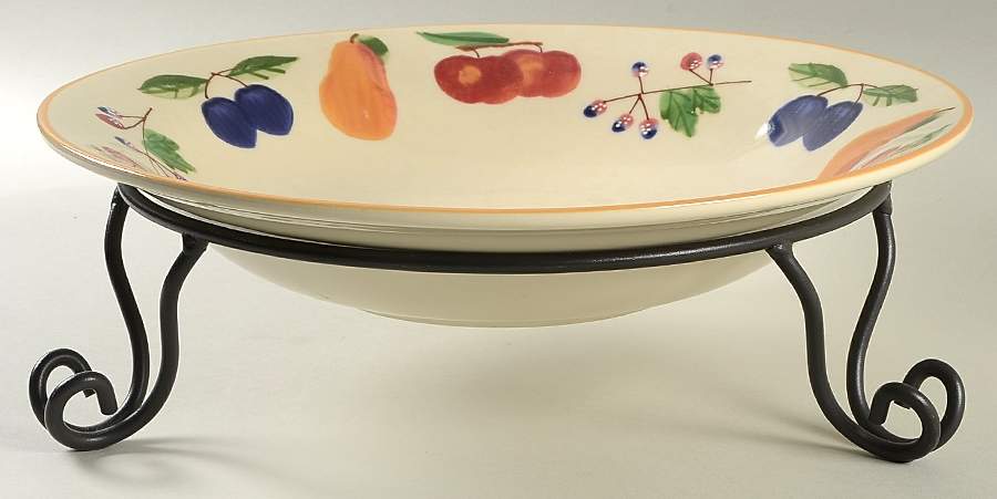 Fruit Medley 13" Pasta Serving Bowl & Metal Stand by Longaberger-1