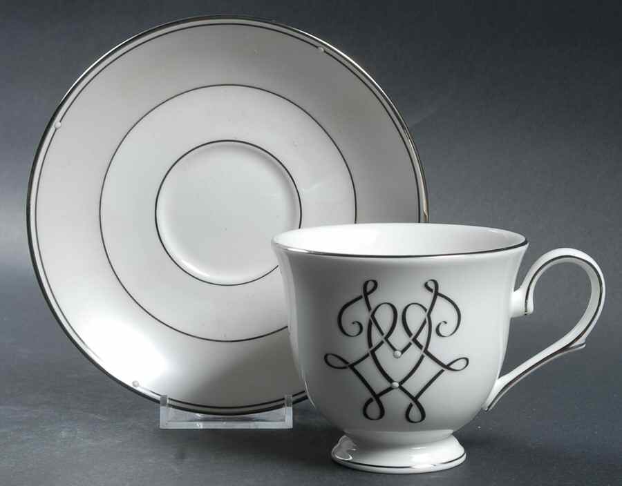 Scripted Platinum Footed Cup & Saucer Set by Lenox-1