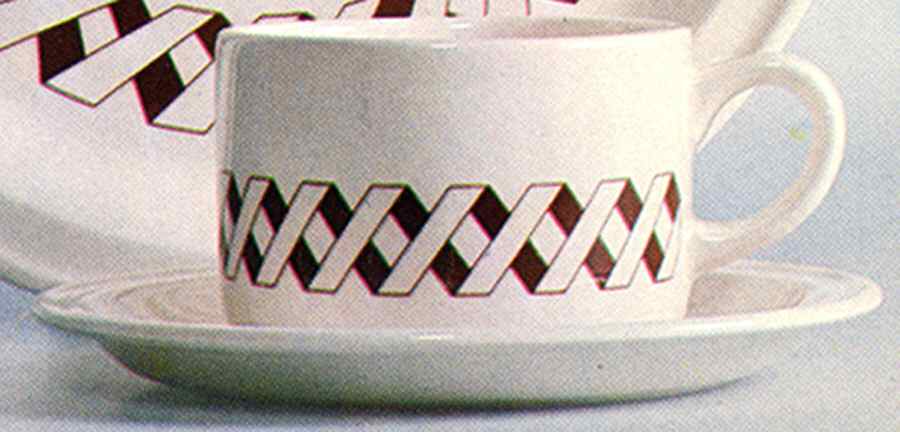 Brown Geometrics Flat Cup & Saucer Set by Lauffer-1