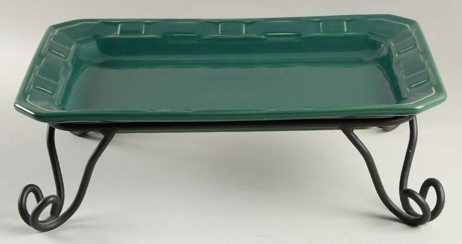 Woven Traditions Ivy Green 13" Rectangular Platter & Metal Stand by Longaberger-1