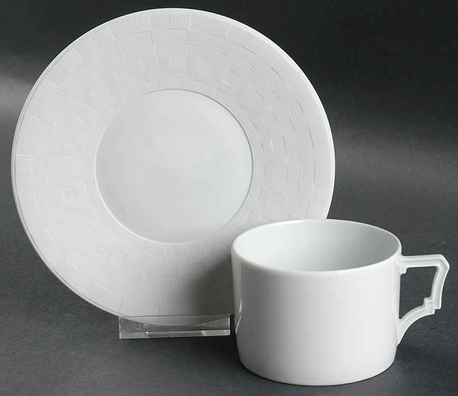 Byzanteum Blanc (All White) Flat Cup & Saucer Set by L'Objet-1