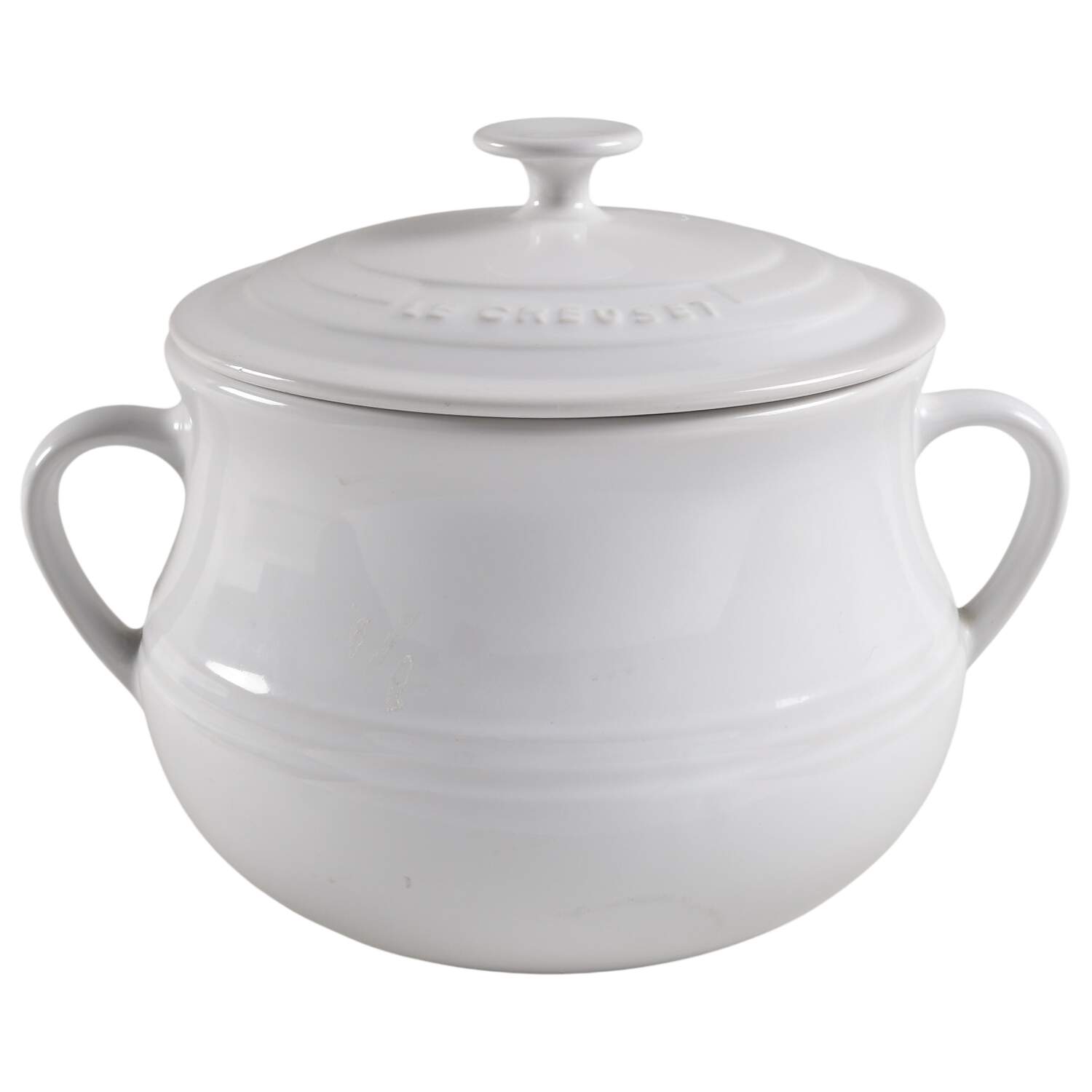 White 4 Qt Handled Bean Pot & Lid by Le Creuset-1