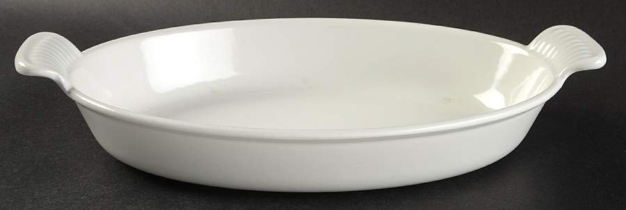 White 13" Cast Iron Augratin by Le Creuset-1