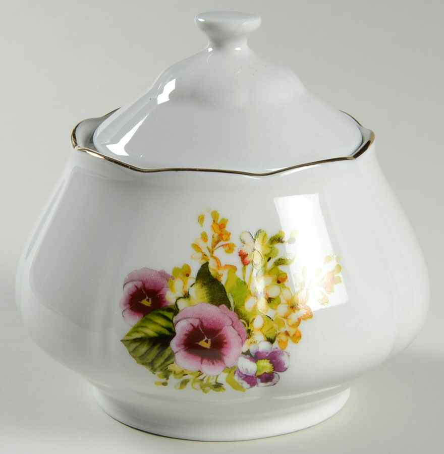 Spring Pansies Sugar Bowl & Lid by Lynn's China-1