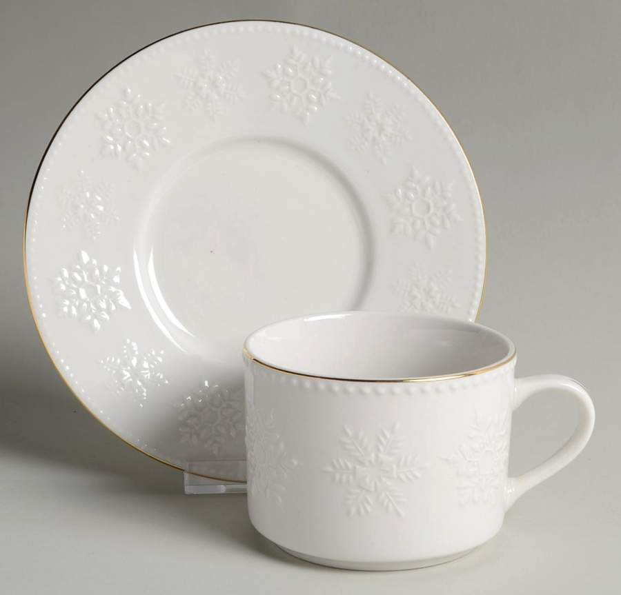 Crystal Snowflake Flat Cup & Saucer Set by Libbey-1