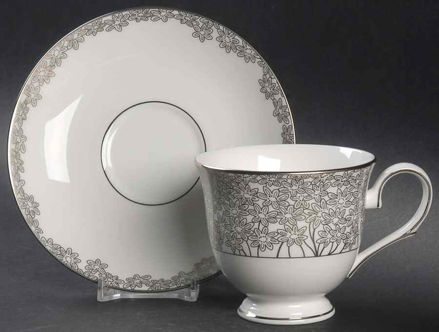Silver Bouquet Footed Cup & Saucer Set by Lenox-1