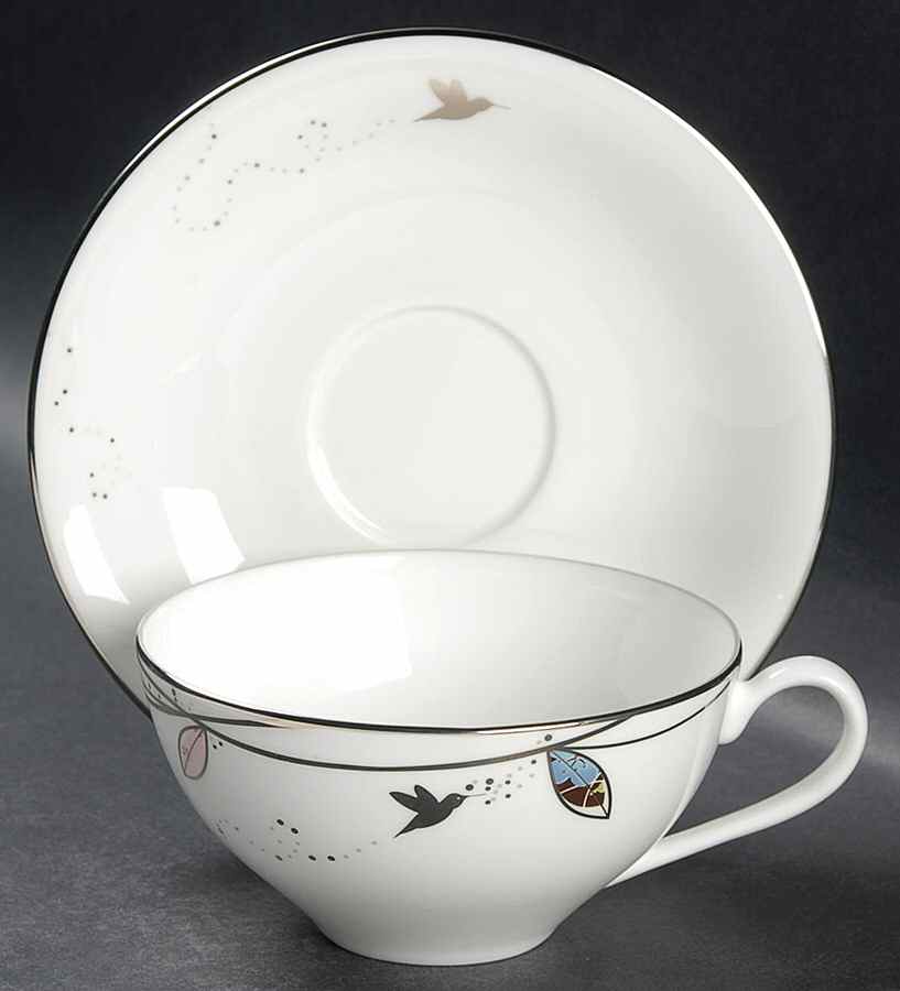 Silver Song Flat Cup & Saucer Set by Lenox-1