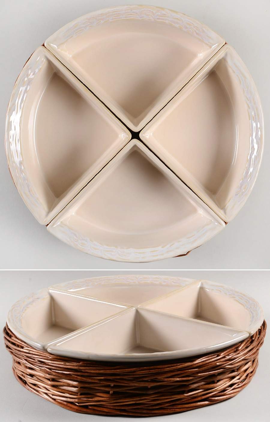 Willow Lane Neutral 4 Section Round Server with Wicker Basket by Linden Street-1