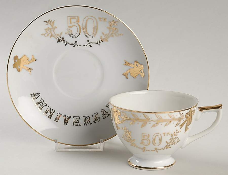 Anniversary Footed Cup & Saucer Set by Lefton-1