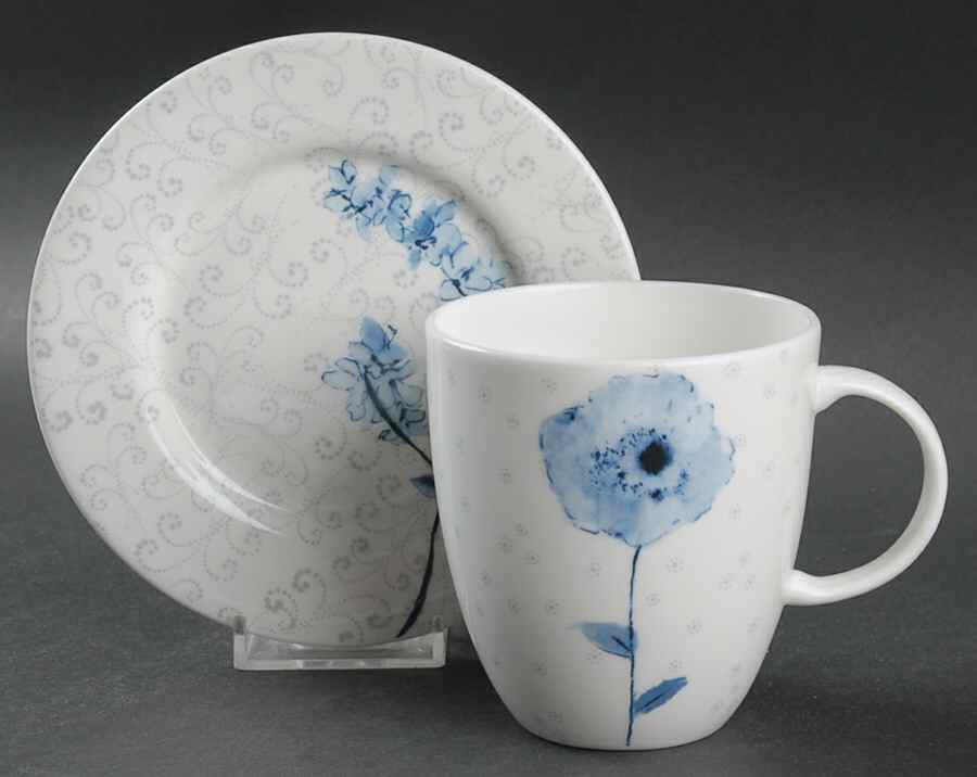 Watercolor Indigo Blue Flat Cup & Saucer Set by Lenox-1