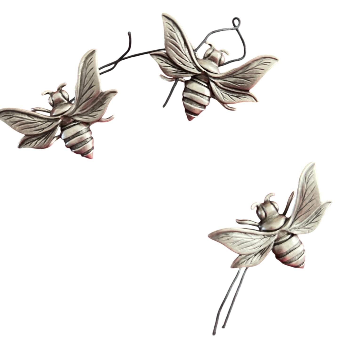Baskets Set of 3 Pewter Bee Tie-On Charms for Basket by Longaberger-1