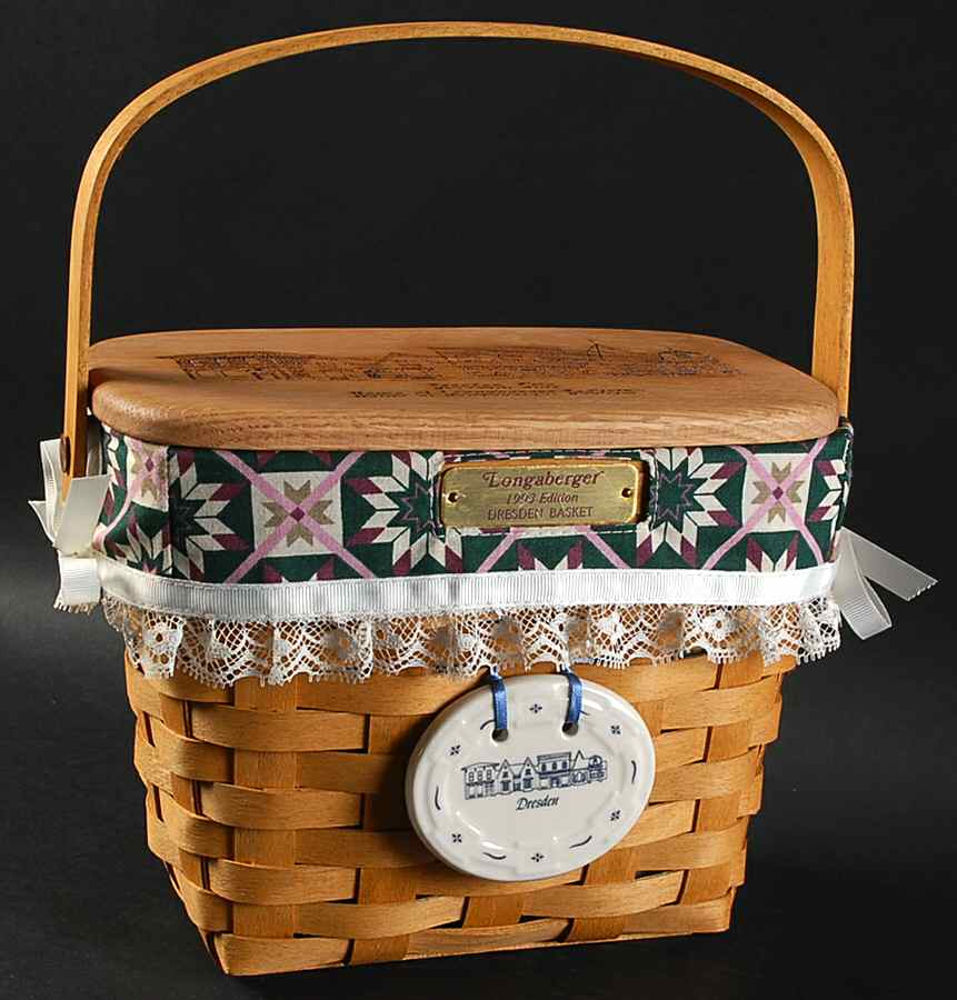 Baskets 1993 Dresden Tour Basket W/Lid,Liner,Protect&Charm by Longaberger-1