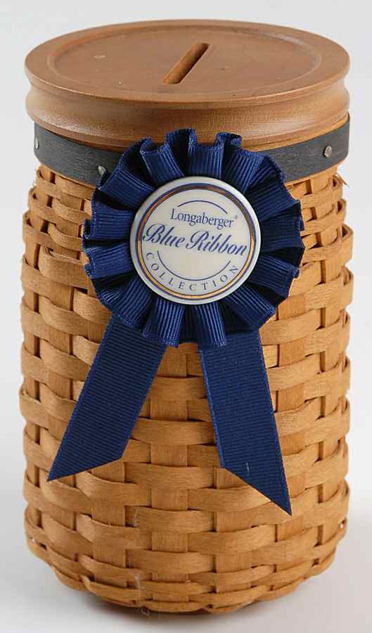Baskets Blue Ribbon Pride Basket&Lid w/Protector & Charm by Longaberger-1
