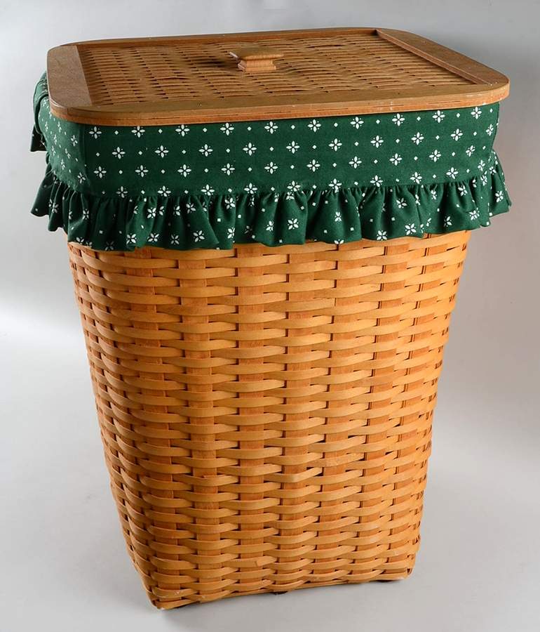 Baskets Large Handled Hamper&Woven Lid w/Liner & Protector by Longaberger-1