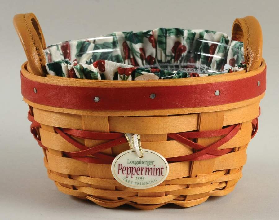 Baskets Red Peppermint Basket & Liner w/Protector & Charm by Longaberger-1