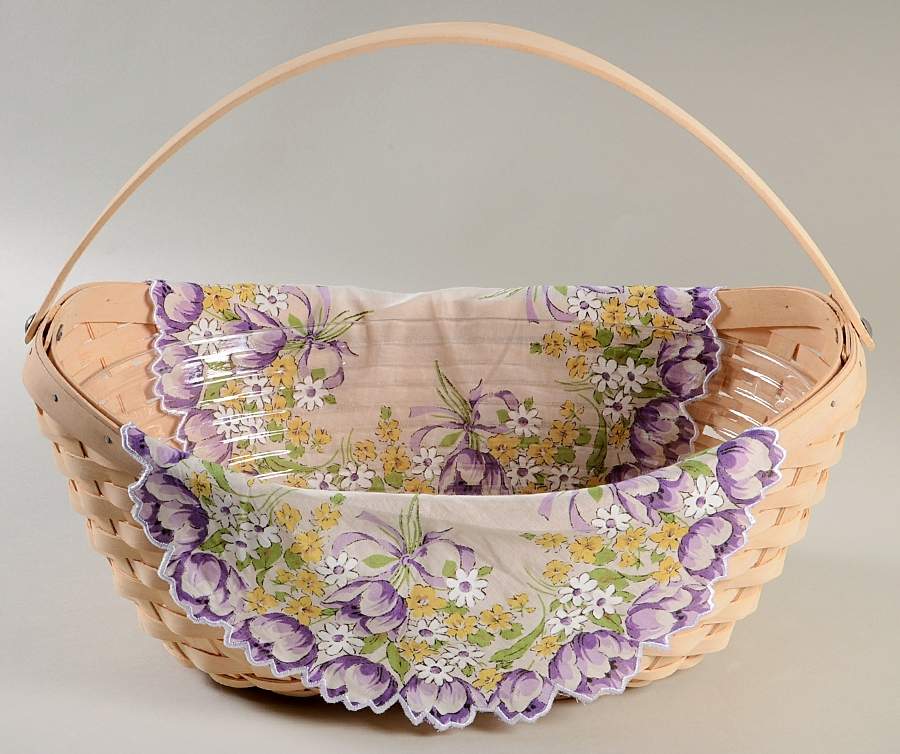 Baskets Crocus Basket & (2)Hankerchiefs w/Protector by Longaberger-1