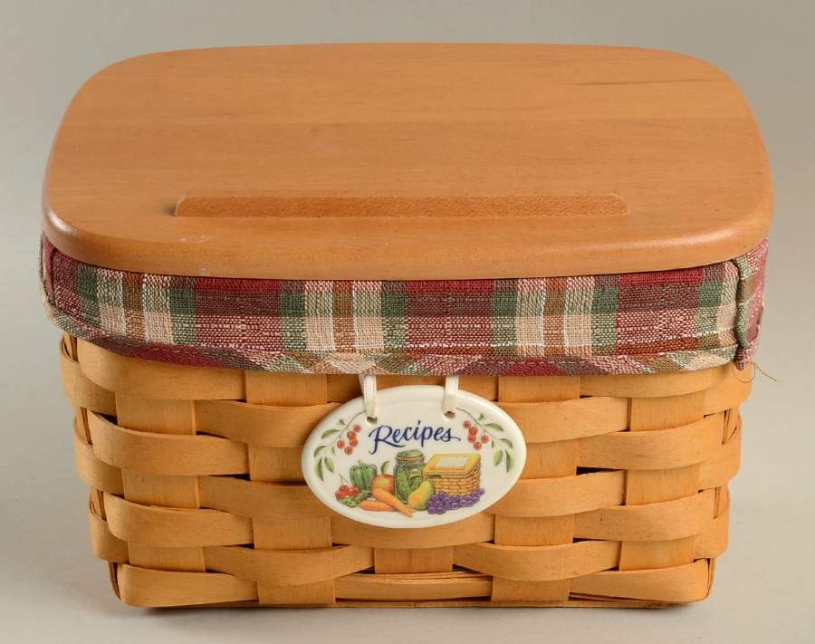 Baskets Large Recipe Basket & Lid w/Liner & Charm Tie-On by Longaberger-1