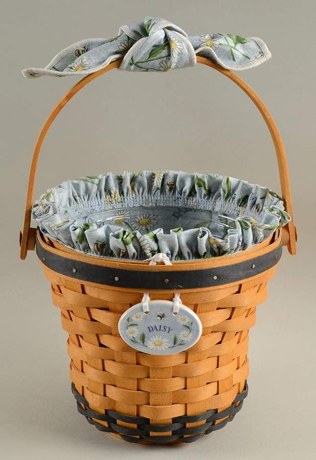 Baskets Daisy Basket & Liner w/Protector,Handle Tie&Charm by Longaberger-1