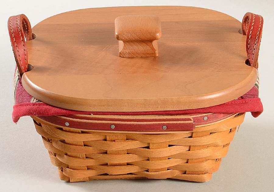 Baskets Red Tinsel Basket & Lid w/Liner,Protector&Charm by Longaberger-1