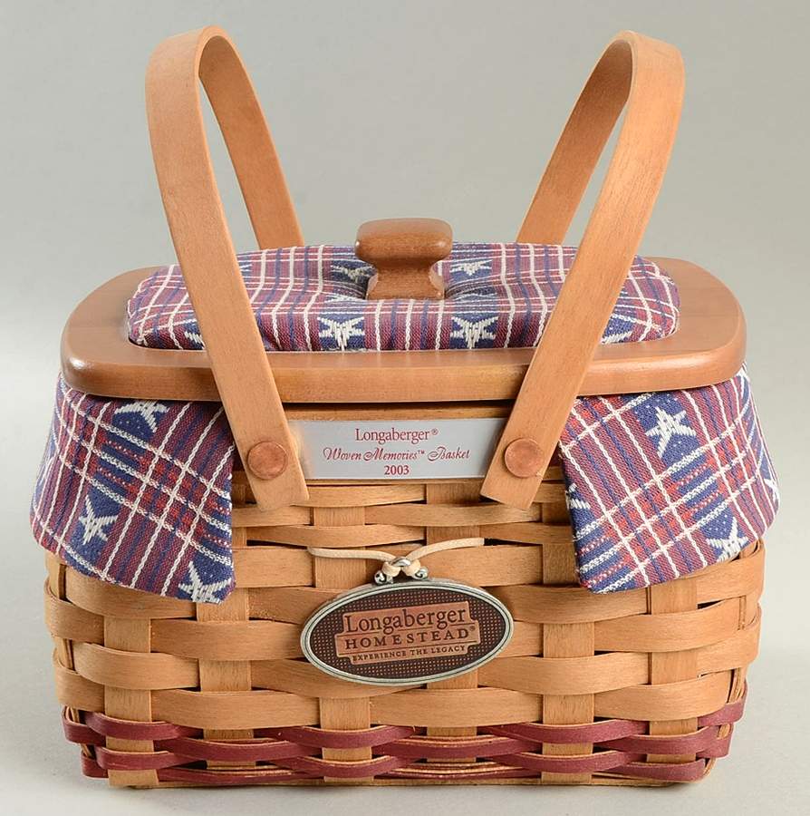 Baskets 2003 Red Woven Memories&Ld w/Liner,Protector&Charm by Longaberger-1