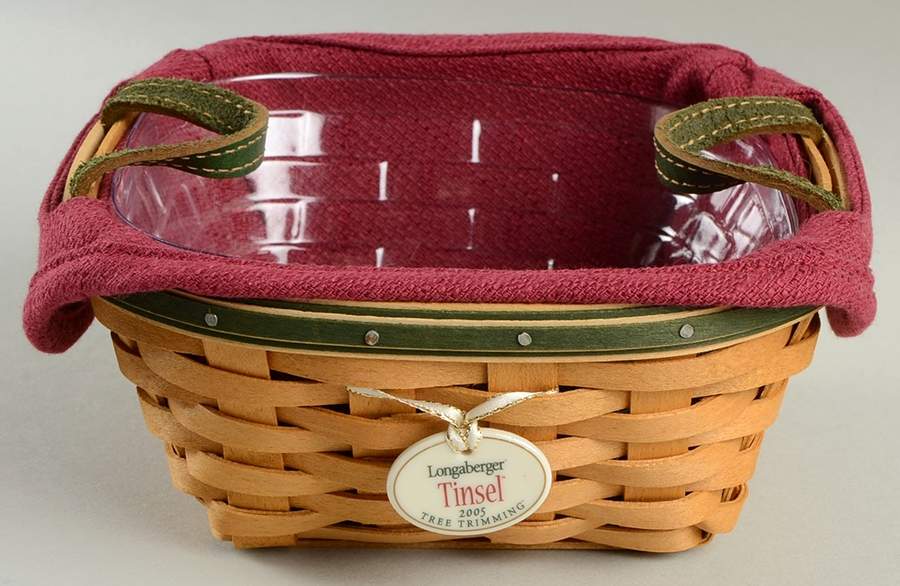 Baskets Green Tinsel Basket & Liner w/Protector & Charm by Longaberger-1
