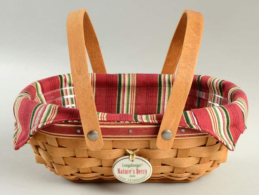 Baskets Red Nature's Berry Basket&Liner w/Protector&Charm by Longaberger-1