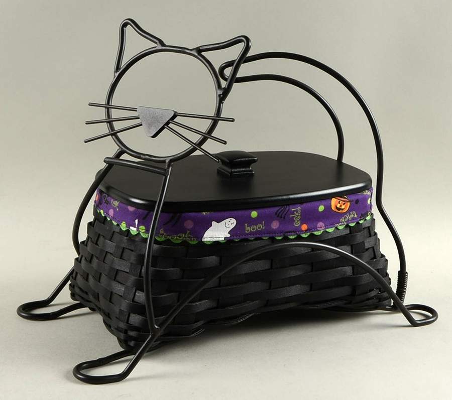 Baskets Black Cat Basket&Lid w/Liner,Protector&Metal Stand by Longaberger-1