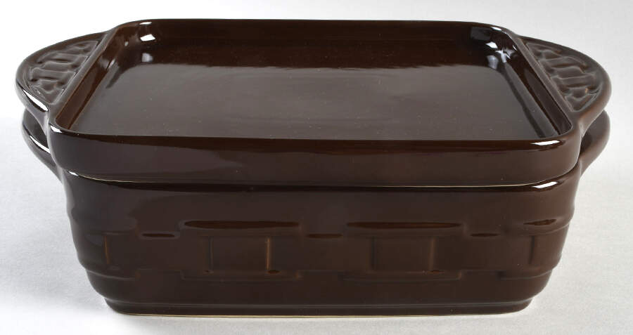 Woven Traditions Chocolate 10" Square Baker & Lid/Tray by Longaberger-1