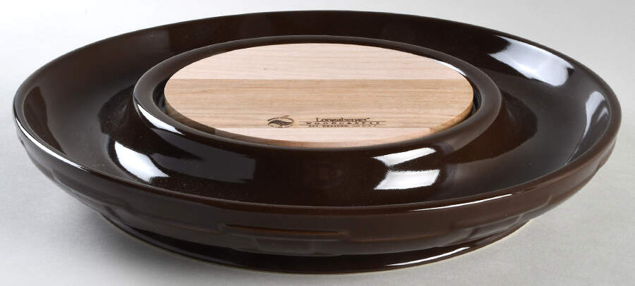 Woven Traditions Chocolate Round Cheese & Cracker Tray w/Wood Cutting Board by Longaberger-1