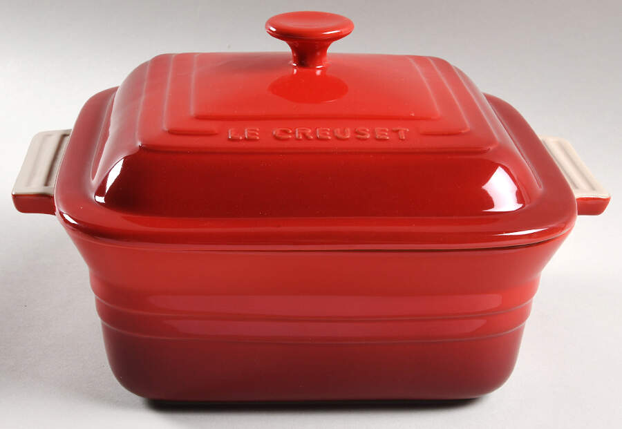 Cerise (Cherry) 3 Quart Square Casserole with Ceramic Lid by Le Creuset-1