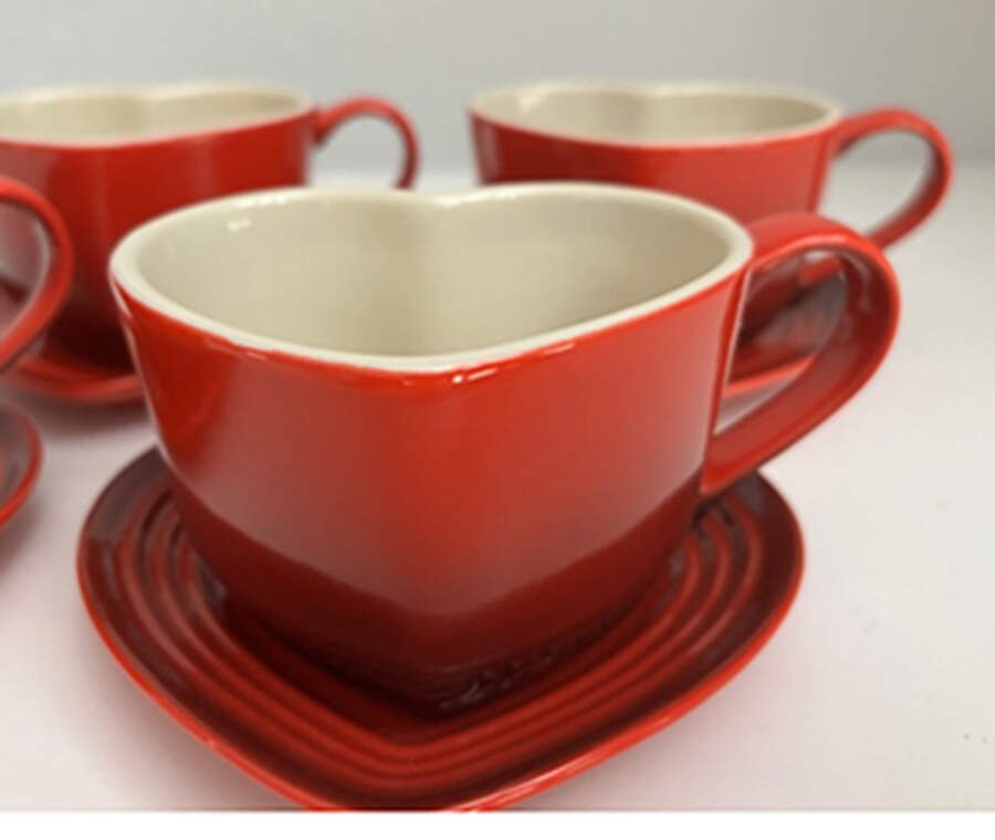 Cerise (Cherry) Mug/Cup & Saucer Set by Le Creuset-1