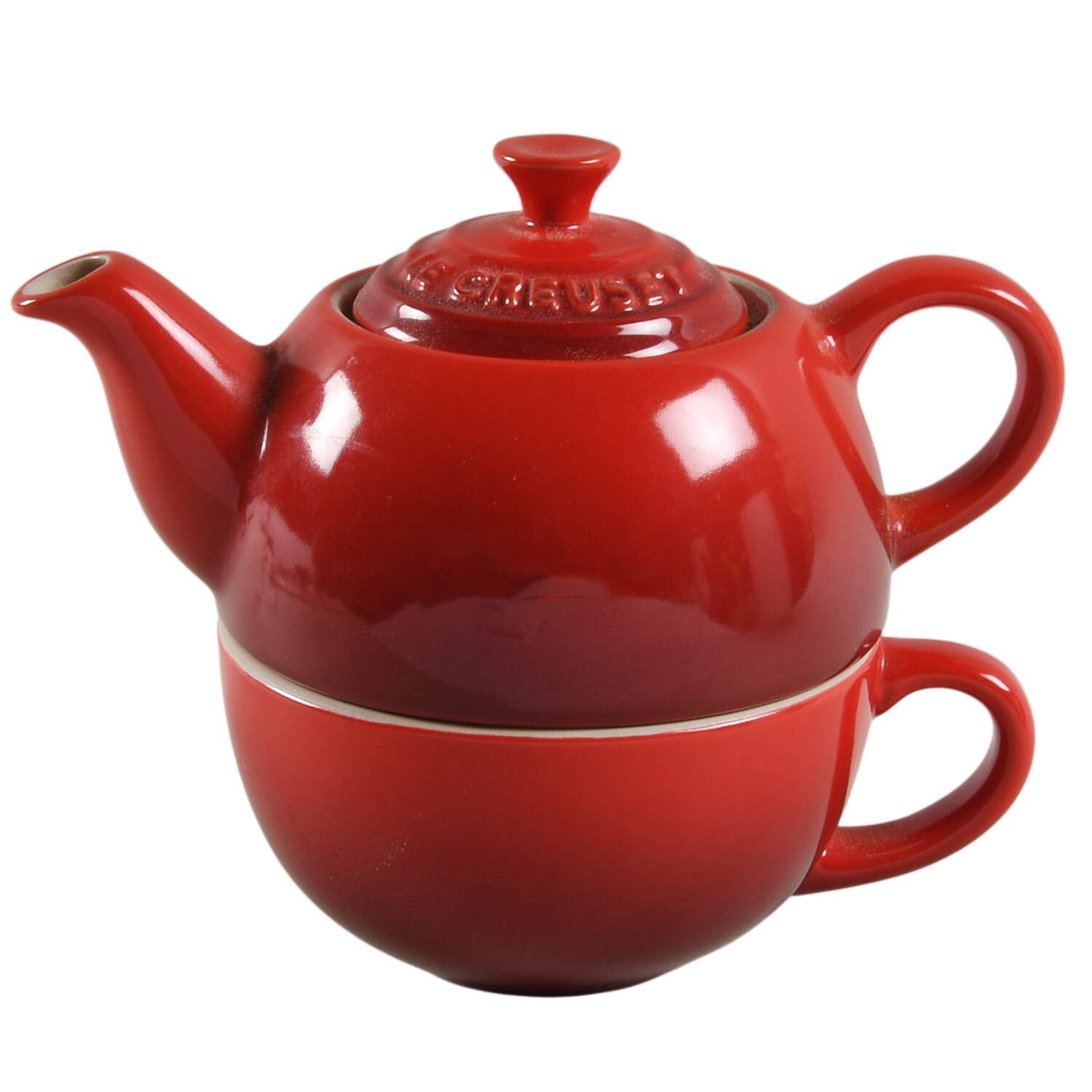 Cerise (Cherry) Individual Teapot & Lid with Cup by Le Creuset-1