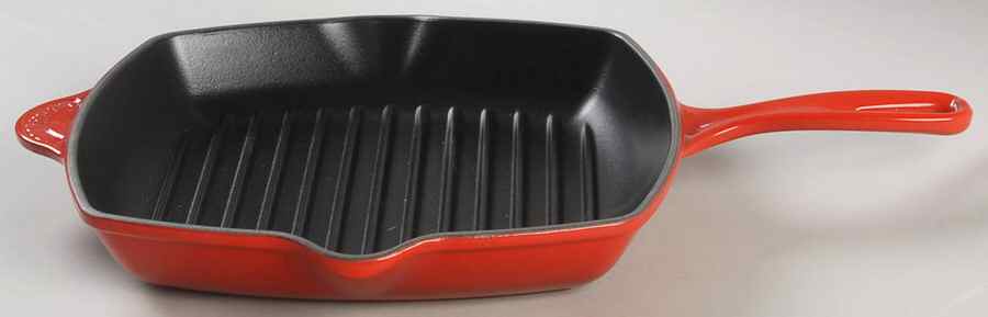 Cerise (Cherry) Cast Iron Square Grill Skillet by Le Creuset-1