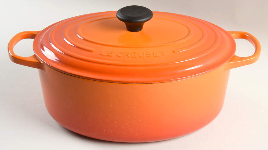 Flame (Volcanic Orange) 6.75 Qt Cast Iron Oval Dutch Oven & Lid by Le Creuset-1