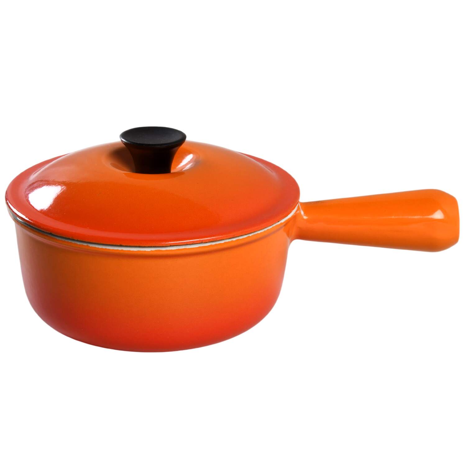Flame (Volcanic Orange) 1 Qt Cast Iron Saucepan & Lid by Le Creuset-1